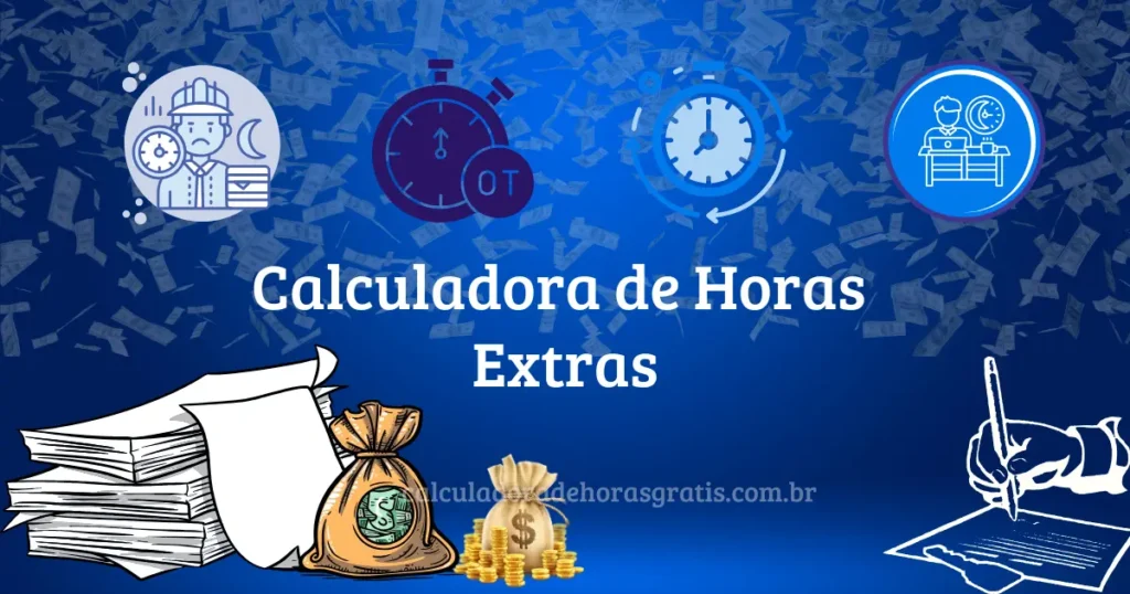 Calculadora de horas extras online mostrando cálculo automático de horas trabalhadas e adicionais